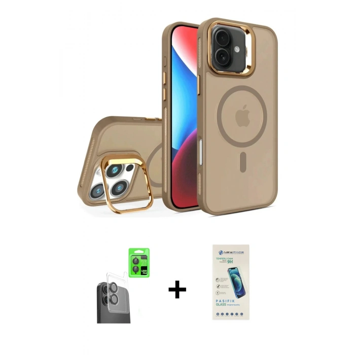 MARSİLYAN™- iPhone 16 Plus Kılıf Akış Form - Şeffaf Pasifik Cam Ekran Koruyucu + Siyah Raze Metal Kamera Lens