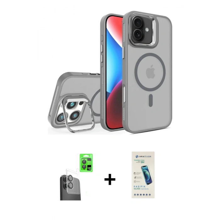 MARSİLYAN™- iPhone 16 Plus Kılıf Akış Form - Şeffaf Pasifik Cam Ekran Koruyucu + Siyah Raze Metal Kamera Lens