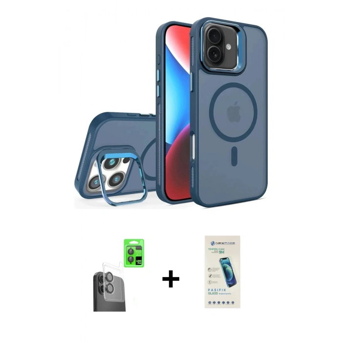 MARSİLYAN™- iPhone 16 Plus Kılıf Akış Form - Şeffaf Pasifik Cam Ekran Koruyucu + Siyah Raze Metal Kamera Lens