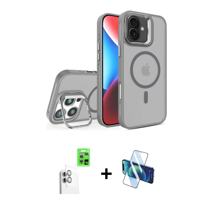 MARSİLYAN™- iPhone 16 Plus Kılıf Akış Form - Siyah 3D Antistatik Cam Ekran Koruyucu + Raze Metal Kamera Lens - BZ