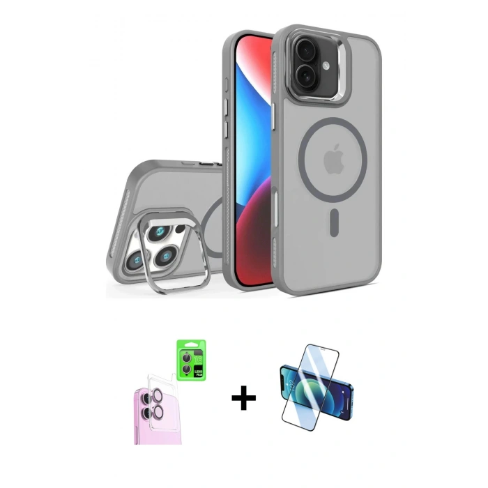 MARSİLYAN™- iPhone 16 Plus Kılıf Akış Form - Siyah 3D Antistatik Cam Ekran Koruyucu + Raze Metal Kamera Lens - PE
