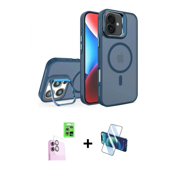 MARSİLYAN™- iPhone 16 Plus Kılıf Akış Form - Siyah 3D Antistatik Cam Ekran Koruyucu + Raze Metal Kamera Lens - PE