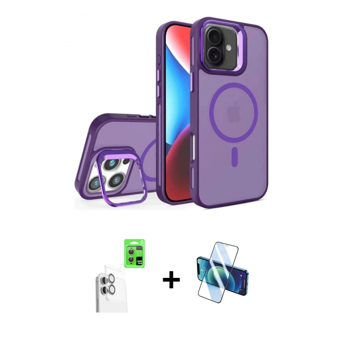 MARSİLYAN™- iPhone 16 Plus Kılıf Akış Form - Siyah 3D Antistatik Cam Ekran Koruyucu + Raze Metal Kamera Lens - BZ