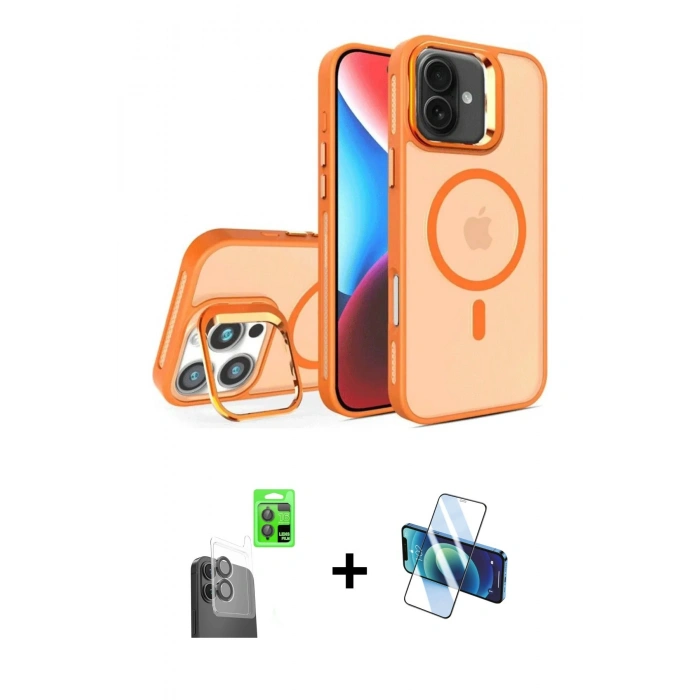 MARSİLYAN™- iPhone 16 Plus Kılıf Akış Form - Siyah 3D Antistatik Cam Ekran Koruyucu + Raze Metal Kamera Lens - SH