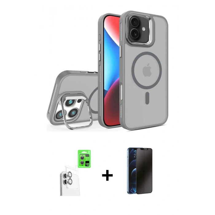 MARSİLYAN™- iPhone 16 Plus Kılıf Akış Form - Siyah 3D Antistatik Hayalet Cam Ekran Koruyucu + Raze Metal Kamera Lens - BZ