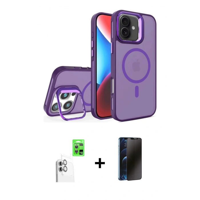 MARSİLYAN™- iPhone 16 Plus Kılıf Akış Form - Siyah 3D Antistatik Hayalet Cam Ekran Koruyucu + Raze Metal Kamera Lens - BZ