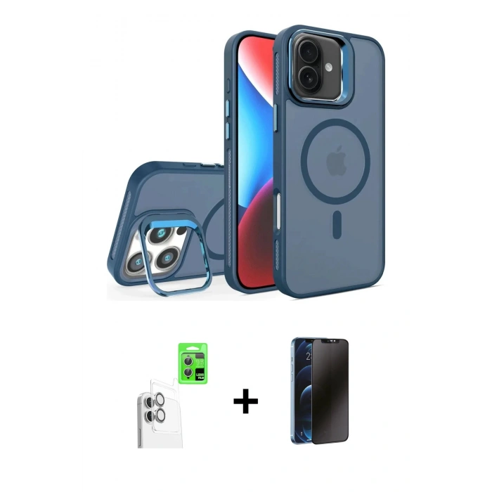 MARSİLYAN™- iPhone 16 Plus Kılıf Akış Form - Siyah 3D Antistatik Hayalet Cam Ekran Koruyucu + Raze Metal Kamera Lens - BZ