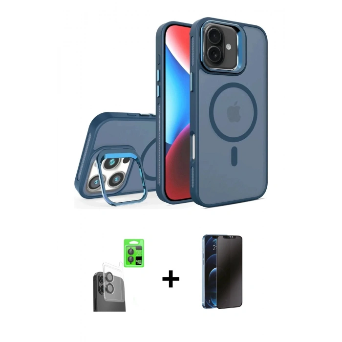 MARSİLYAN™- iPhone 16 Plus Kılıf Akış Form - Siyah 3D Antistatik Hayalet Cam Ekran Koruyucu + Raze Metal Kamera Lens - SH