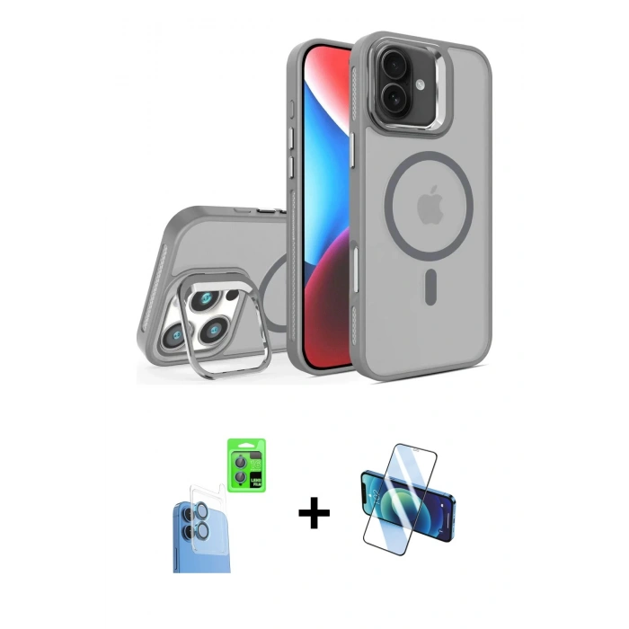 MARSİLYAN™- iPhone 16 Plus Kılıf Akış Form - Siyah 3D Antistatik Seramik Nano Ekran Koruyucu + Raze Metal Kamera Lens - LT