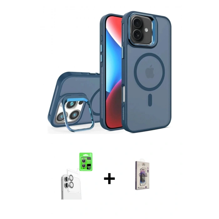 MARSİLYAN™- iPhone 16 Plus Kılıf Akış Form - Siyah Bilvis 3D Cam Ekran Koruyucu + Raze Metal Kamera Lens - BZ