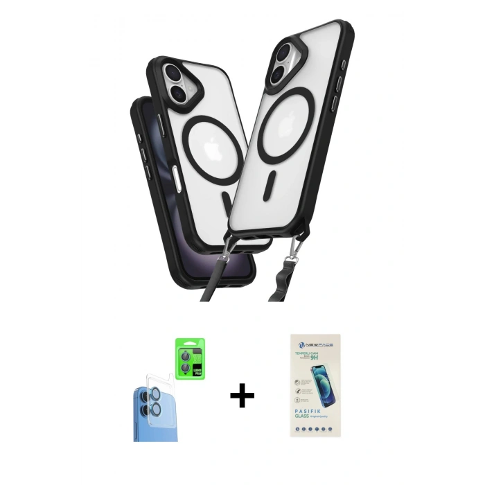MARSİLYAN™- iPhone 16 Plus Kılıf Atlas Doku Koleksiyonu - Şeffaf Pasifik Cam Ekran Koruyucu + Raze Metal Kamera Lens - LT