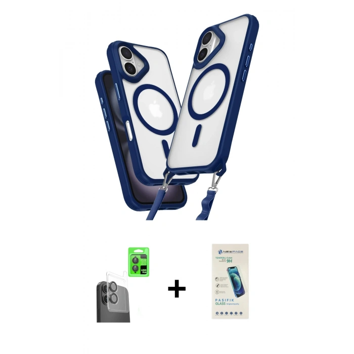 MARSİLYAN™- iPhone 16 Plus Kılıf Atlas Doku Koleksiyonu - Şeffaf Pasifik Cam Ekran Koruyucu + Siyah Raze Metal Kamera Lens