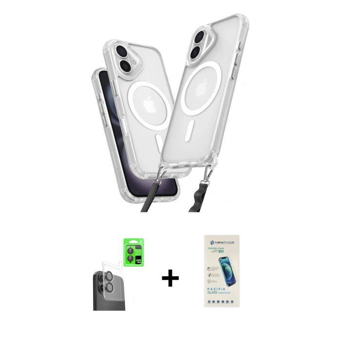MARSİLYAN™- iPhone 16 Plus Kılıf Atlas Doku Koleksiyonu - Şeffaf Pasifik Cam Ekran Koruyucu + Siyah Raze Metal Kamera Lens