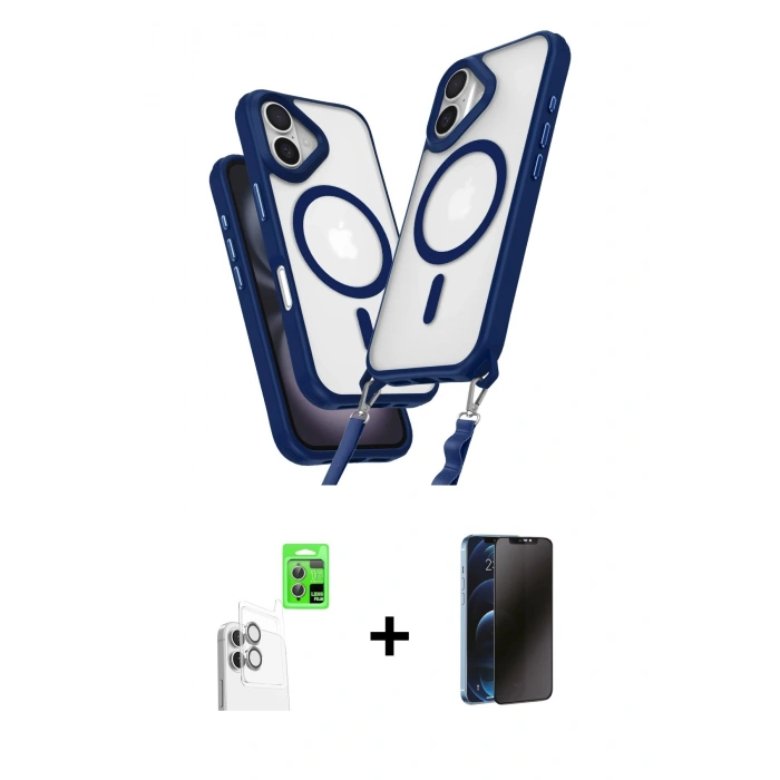 MARSİLYAN™- iPhone 16 Plus Kılıf Atlas Doku Koleksiyonu - Siyah 3D Antistatik Hayalet Cam Ekran Koruyucu + Raze Metal Kamera Lens - BZ
