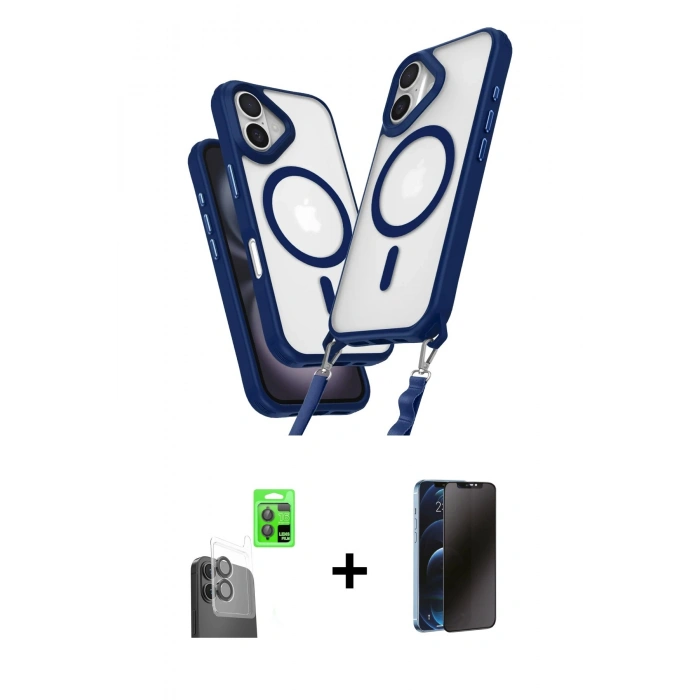 MARSİLYAN™- iPhone 16 Plus Kılıf Atlas Doku Koleksiyonu - Siyah 3D Antistatik Hayalet Cam Ekran Koruyucu + Raze Metal Kamera Lens - SH