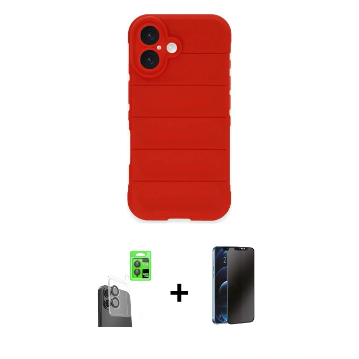MARSİLYAN™- iPhone 16 Plus Kılıf Atlas Koleksiyonu - Siyah 3D Antistatik Hayalet Cam Ekran Koruyucu + Raze Metal Kamera Lens - SH
