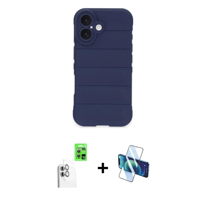 MARSİLYAN™- iPhone 16 Plus Kılıf Atlas Koleksiyonu - Siyah 3D Antistatik Seramik Nano Ekran Koruyucu + Raze Metal Kamera Lens - BZ