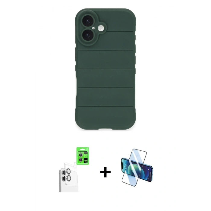 MARSİLYAN™- iPhone 16 Plus Kılıf Atlas Koleksiyonu - Siyah 3D Antistatik Seramik Nano Ekran Koruyucu + Raze Metal Kamera Lens - BZ