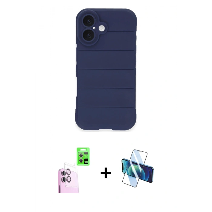 MARSİLYAN™- iPhone 16 Plus Kılıf Atlas Koleksiyonu - Siyah 3D Antistatik Seramik Nano Ekran Koruyucu + Raze Metal Kamera Lens - PE