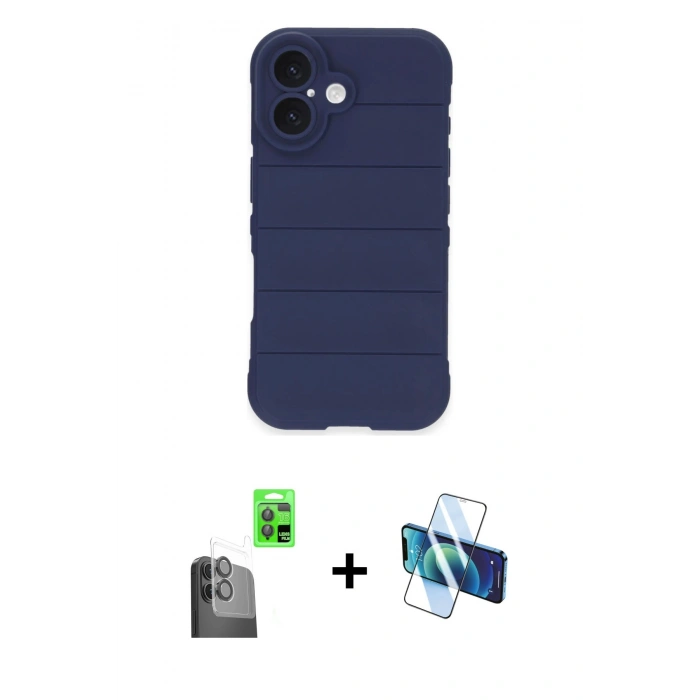 MARSİLYAN™- iPhone 16 Plus Kılıf Atlas Koleksiyonu - Siyah 3D Antistatik Seramik Nano Ekran Koruyucu + Raze Metal Kamera Lens - SH