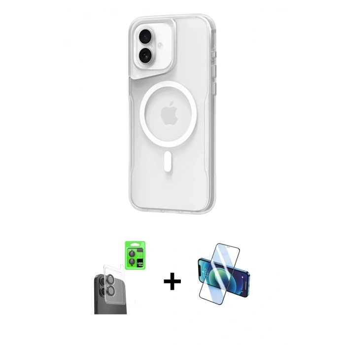 MARSİLYAN™- iPhone 16 Plus Kılıf Atlas Serisi - Siyah 3D Antistatik Seramik Nano Ekran Koruyucu + Raze Metal Kamera Lens - SH