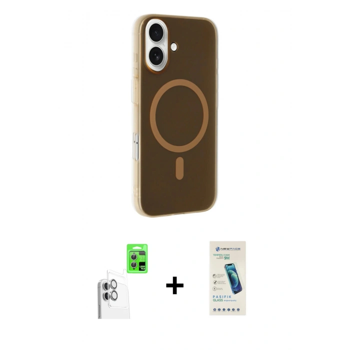 MARSİLYAN™- iPhone 16 Plus Kılıf Çekirdek Modern Prime - Şeffaf Pasifik Cam Ekran Koruyucu + Raze Metal Kamera Lens - BZ
