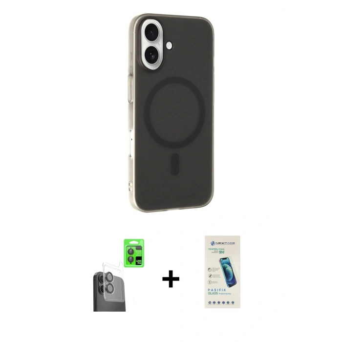 MARSİLYAN™- iPhone 16 Plus Kılıf Çekirdek Modern Prime - Şeffaf Pasifik Cam Ekran Koruyucu + Raze Metal Kamera Lens - SH