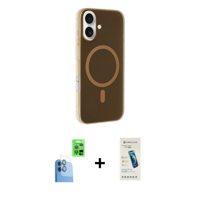 MARSİLYAN™- iPhone 16 Plus Kılıf Çekirdek Modern Prime - Şeffaf Pasifik Cam Ekran Koruyucu + Raze Metal Kamera Lens - LT