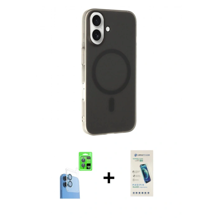 MARSİLYAN™- iPhone 16 Plus Kılıf Çekirdek Modern Prime - Şeffaf Pasifik Cam Ekran Koruyucu + Raze Metal Kamera Lens - LT