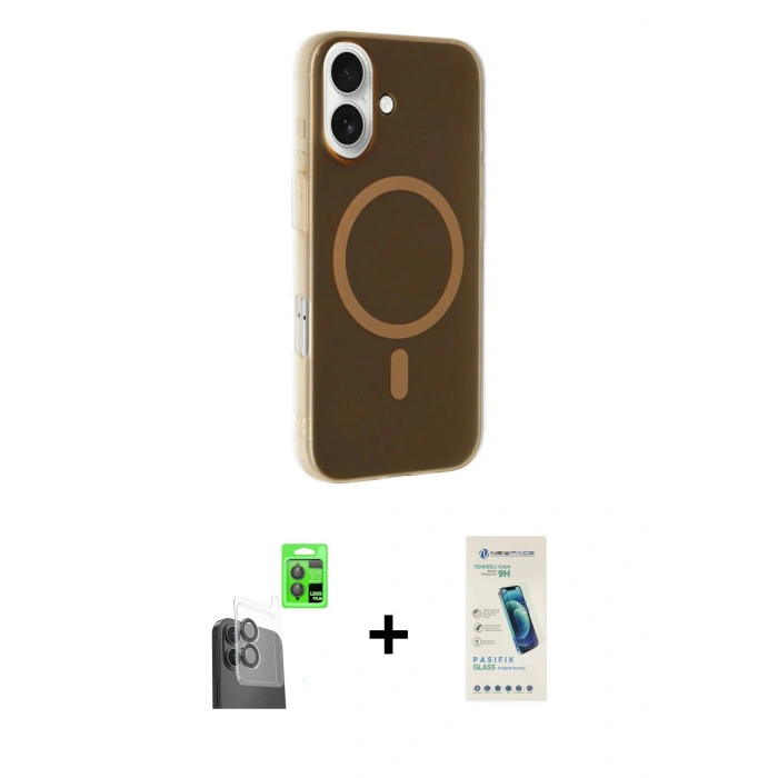 MARSİLYAN™- iPhone 16 Plus Kılıf Çekirdek Modern Prime - Şeffaf Pasifik Cam Ekran Koruyucu + Raze Metal Kamera Lens - SH