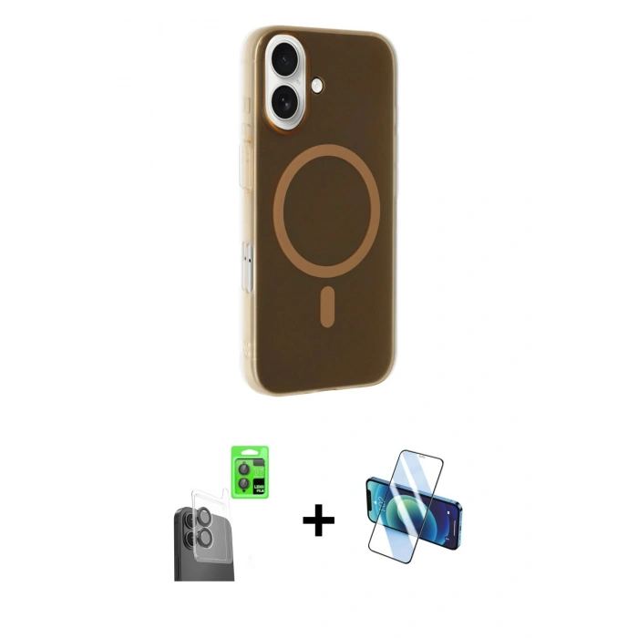 MARSİLYAN™- iPhone 16 Plus Kılıf Çekirdek Modern Prime - Siyah 3D Antistatik Cam Ekran Koruyucu + Raze Metal Kamera Lens - SH