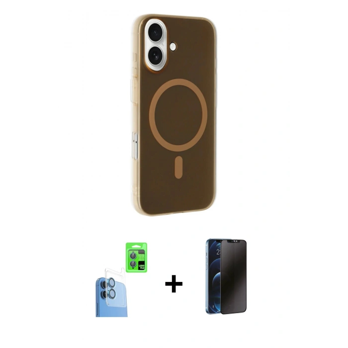 MARSİLYAN™- iPhone 16 Plus Kılıf Çekirdek Modern Prime - Siyah 3D Antistatik Hayalet Cam Ekran Koruyucu + Raze Metal Kamera Lens - LT