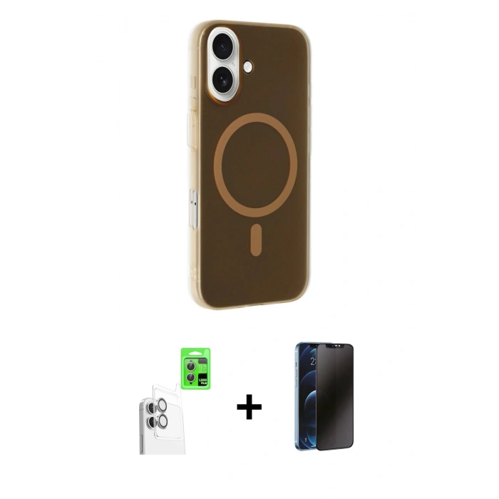 MARSİLYAN™- iPhone 16 Plus Kılıf Çekirdek Modern Prime - Siyah 3D Antistatik Hayalet Cam Ekran Koruyucu + Raze Metal Kamera Lens - BZ