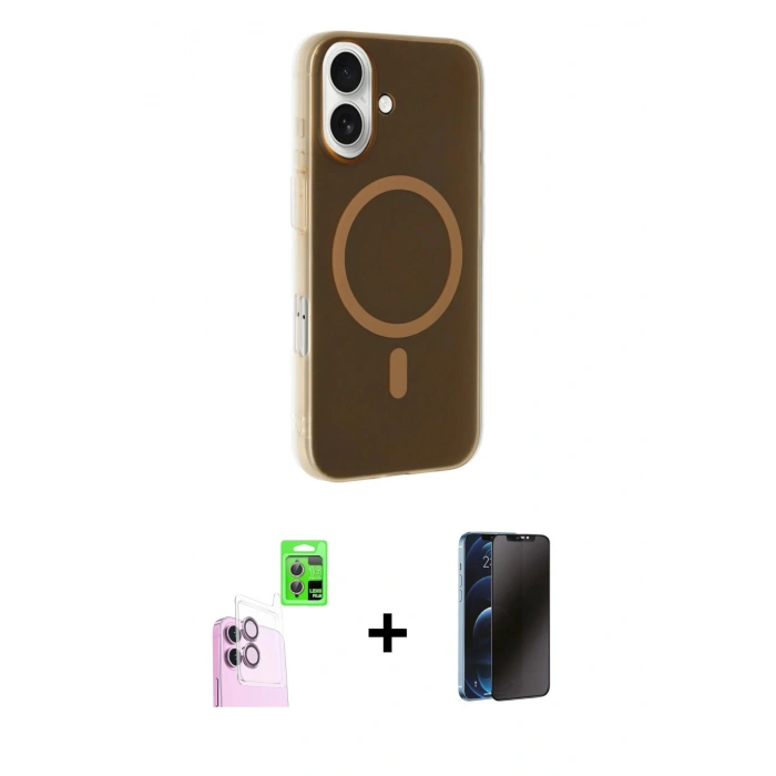MARSİLYAN™- iPhone 16 Plus Kılıf Çekirdek Modern Prime - Siyah 3D Antistatik Hayalet Cam Ekran Koruyucu + Raze Metal Kamera Lens - PE