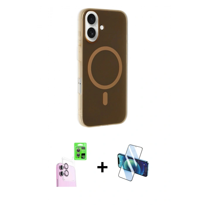 MARSİLYAN™- iPhone 16 Plus Kılıf Çekirdek Modern Prime - Siyah 3D Antistatik Seramik Nano Ekran Koruyucu + Raze Metal Kamera Lens - PE