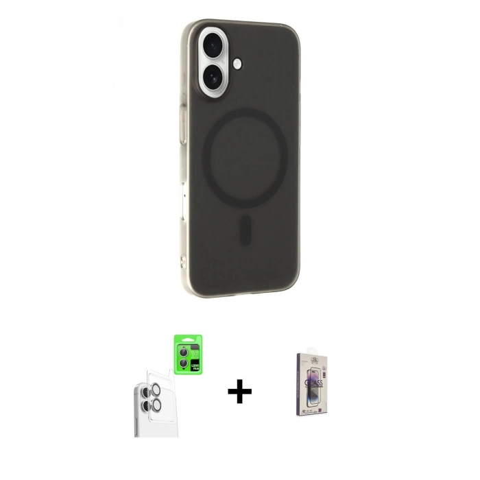 MARSİLYAN™- iPhone 16 Plus Kılıf Çekirdek Modern Prime - Siyah Bilvis 3D Cam Ekran Koruyucu + Raze Metal Kamera Lens - BZ