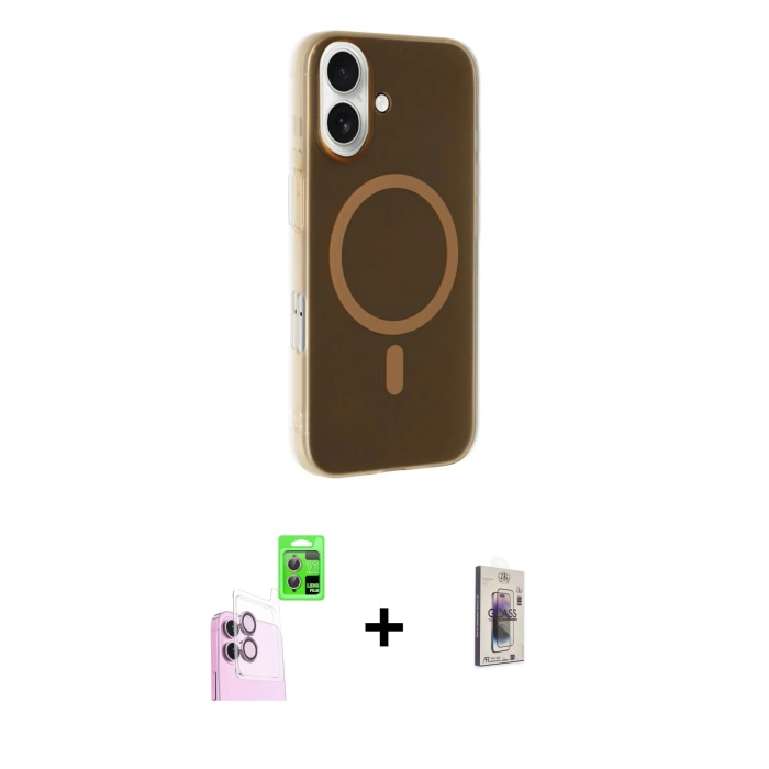 MARSİLYAN™- iPhone 16 Plus Kılıf Çekirdek Modern Prime - Siyah Bilvis 3D Cam Ekran Koruyucu + Raze Metal Kamera Lens - PE