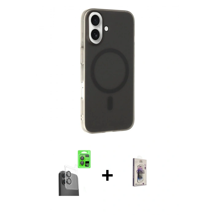 MARSİLYAN™- iPhone 16 Plus Kılıf Çekirdek Modern Prime - Siyah Bilvis 3D Cam Ekran Koruyucu + Raze Metal Kamera Lens - SH