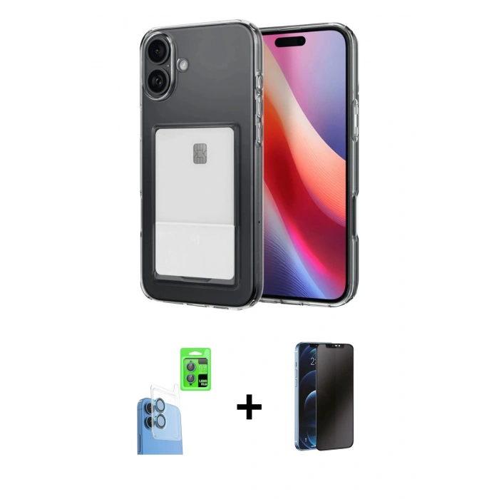 MARSİLYAN™- iPhone 16 Plus Kılıf Doruk Klasik Koleksiyonu - Siyah 3D Antistatik Hayalet Cam Ekran Koruyucu + Raze Metal Kamera Lens - LT
