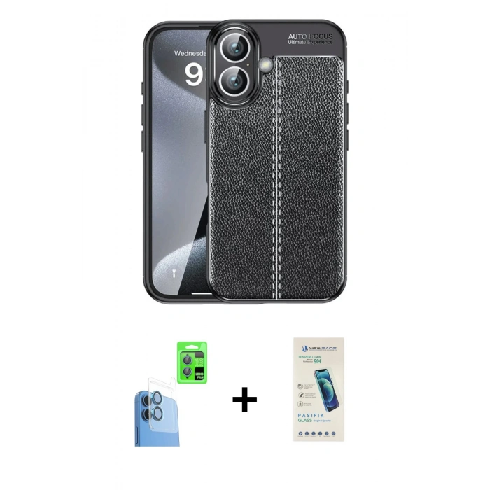MARSİLYAN™- iPhone 16 Plus Kılıf Doruk Klasik Özel Seri - Şeffaf Pasifik Cam Ekran Koruyucu + Raze Metal Kamera Lens - LT