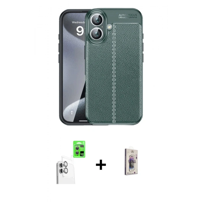MARSİLYAN™- iPhone 16 Plus Kılıf Doruk Klasik Özel Seri - Siyah Bilvis 3D Cam Ekran Koruyucu + Raze Metal Kamera Lens - BZ