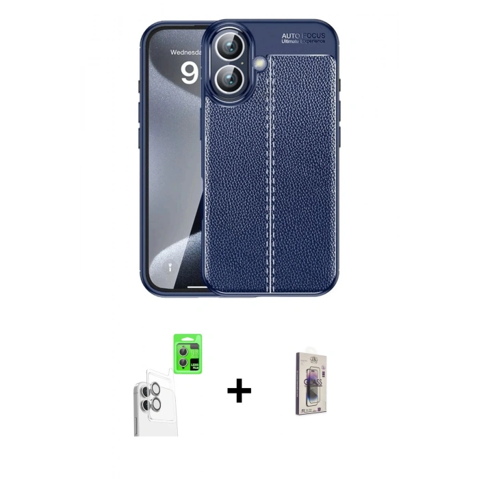 MARSİLYAN™- iPhone 16 Plus Kılıf Doruk Klasik Özel Seri - Siyah Bilvis 3D Cam Ekran Koruyucu + Raze Metal Kamera Lens - BZ