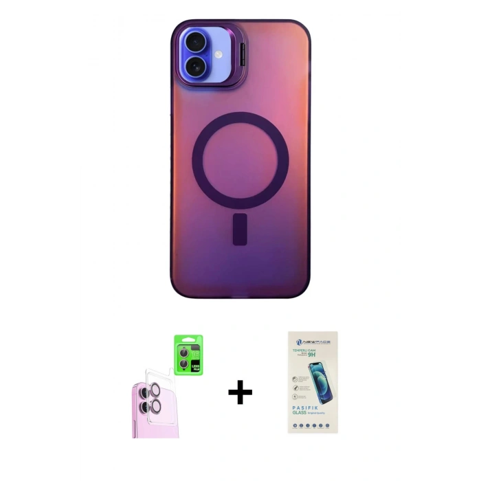 MARSİLYAN™- iPhone 16 Plus Kılıf Doruk Klasik Prime - Şeffaf Pasifik Cam Ekran Koruyucu + Raze Metal Kamera Lens - PE