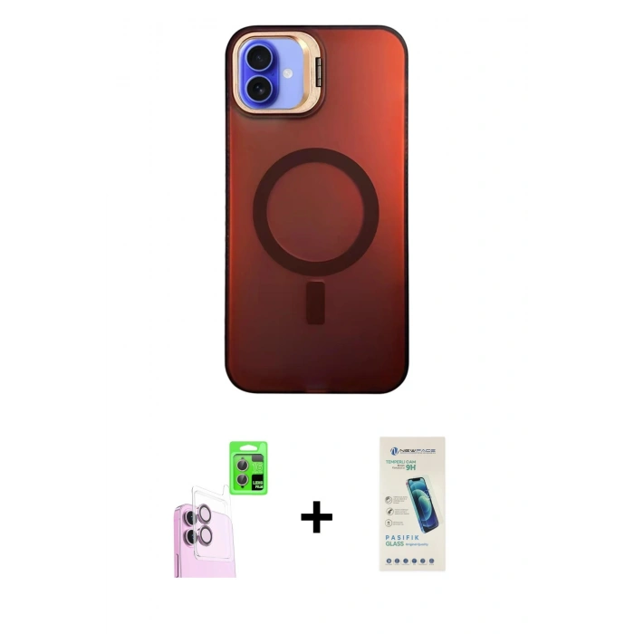 MARSİLYAN™- iPhone 16 Plus Kılıf Doruk Klasik Prime - Şeffaf Pasifik Cam Ekran Koruyucu + Raze Metal Kamera Lens - PE
