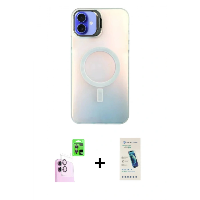 MARSİLYAN™- iPhone 16 Plus Kılıf Doruk Klasik Prime - Şeffaf Pasifik Cam Ekran Koruyucu + Raze Metal Kamera Lens - PE