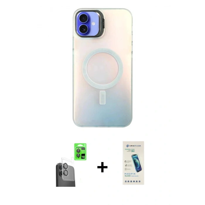 MARSİLYAN™- iPhone 16 Plus Kılıf Doruk Klasik Prime - Şeffaf Pasifik Cam Ekran Koruyucu + Raze Metal Kamera Lens - SH