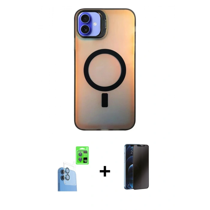 MARSİLYAN™- iPhone 16 Plus Kılıf Doruk Klasik Prime - Siyah 3D Antistatik Hayalet Cam Ekran Koruyucu + Raze Metal Kamera Lens - LT