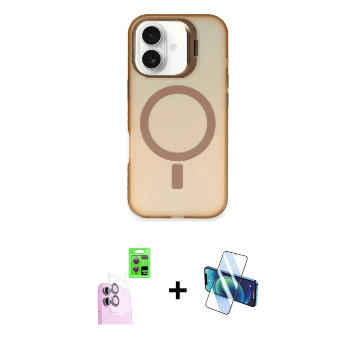 MARSİLYAN™- iPhone 16 Plus Kılıf Doruk Klasik Prime - Siyah 3D Antistatik Seramik Nano Ekran Koruyucu + Raze Metal Kamera Lens - PE