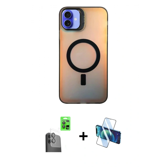 MARSİLYAN™- iPhone 16 Plus Kılıf Doruk Klasik Prime - Siyah 3D Antistatik Seramik Nano Ekran Koruyucu + Raze Metal Kamera Lens - SH