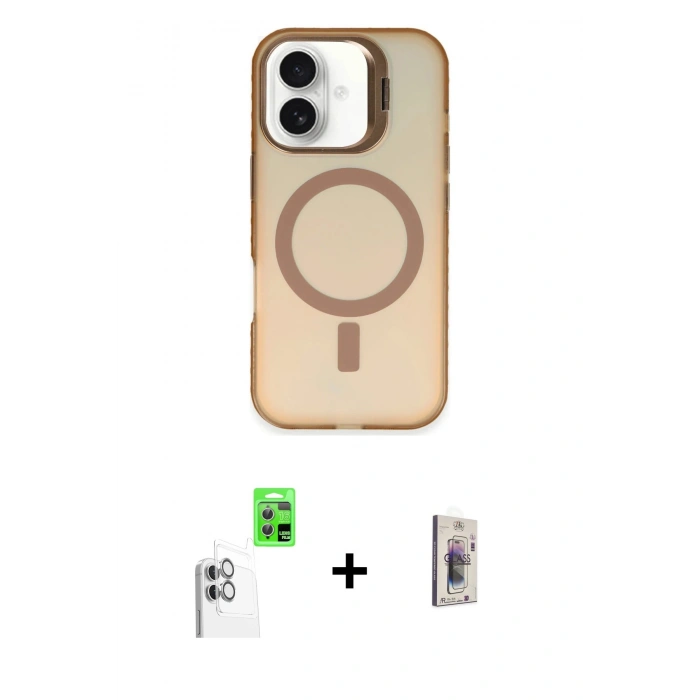 MARSİLYAN™- iPhone 16 Plus Kılıf Doruk Klasik Prime - Siyah Bilvis 3D Cam Ekran Koruyucu + Raze Metal Kamera Lens - BZ